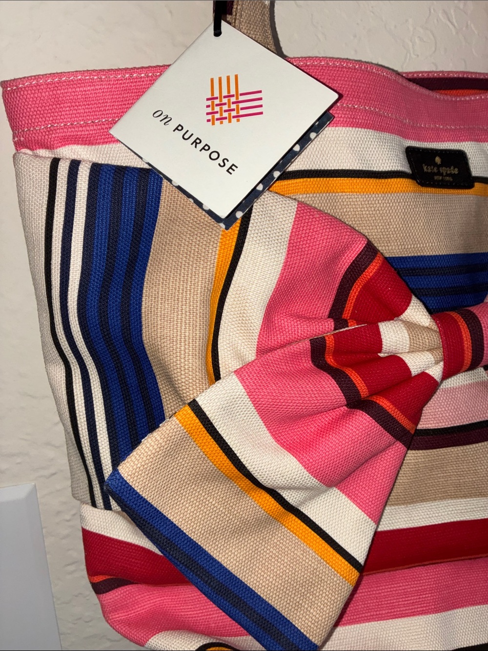 kate spade Pink, Blue & Red Striped Bow Tote - Picture 4 of 17